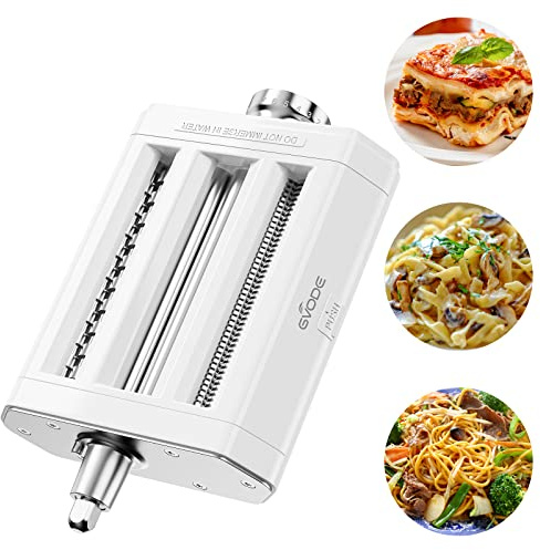 GVODE 3-In-1 Pasta Maker Attachment for KitchenAid Mixer, Aluminium, Ivory White, Manual Operation, 8 Settings, 3 Pasta Discs (Fettuccine, Spaghetti, Lasagna)