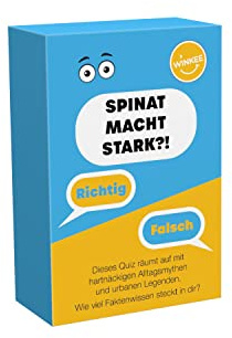 Winkee - Spinat mach Stark Quiz | Lustiges Kartenspiel | 100 Quizfragen | Wissensspiel | Spiel für Erwachsene | Quiz Karten mit Fragen | Geschenk für Weihnachten, Geburtstag, Party
