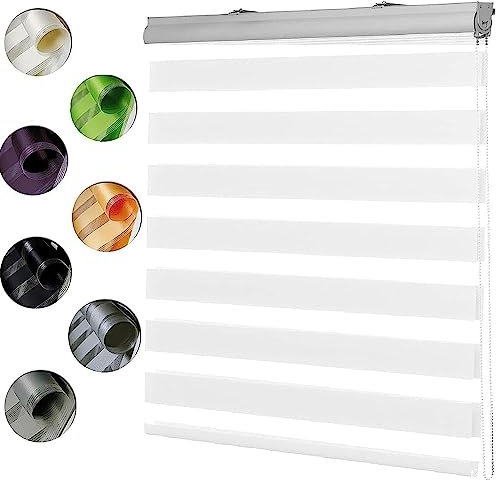 Estores Opacos 50x220cm Protección térmica Estor Enrollable con Doble Tejido con Cadena, Protección de Pantalla para Ventanas, Blanco