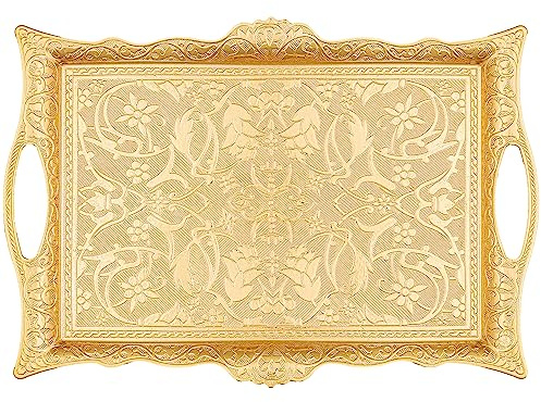Alisveristime Großes quadratisches Zamak-Serviertablett, 36,8 x 25 cm (Gold)