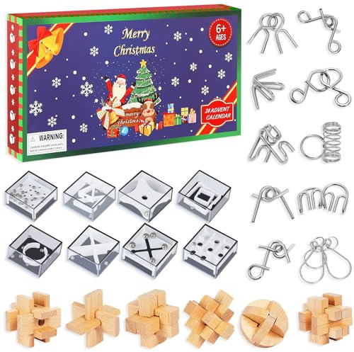 Knobelspiele Adventskalender 2025 für Kinder, Knobelspiele Weihnachtskalender 24-teiliges Set,adventskalender jungen，Advent Calendar Denkspiele,IQ-Test für Jungen, Mädchen, Jugendliche