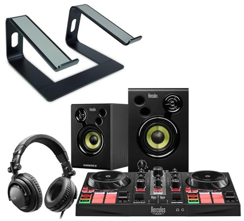 Hercules DJLearning Kit DJ-Set MKII + keepdrum supporto per computer portatile Nero