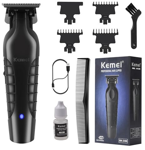 KEMEI 2299 Tagliacapelli Professionale da Uomo, Kit di Taglio per Capelli Senza Fili, Tagliabarba Zero Gapped, Tagliacapelli da Barbiere Con Lama a T Con Ricaricabile USB Regali per la Festa Del Papà