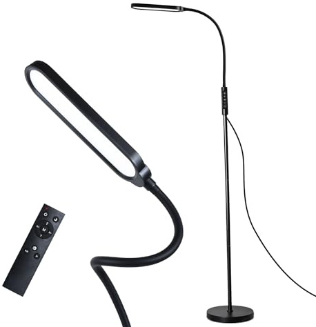 KOOSTONE 18W LED Floor Lamp with Remote Control and UK Adapter | Metal Dimmable Standing Lamp, 3000LM 3 Colors, for Living Room Bedroom
