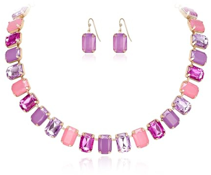 EVER FAITH quadratische Strass-Kristall-Halskette mit Ohrstecker Hochzeit Party Hot Pink glitzernde Statement-Schmuck-Sets für Damen