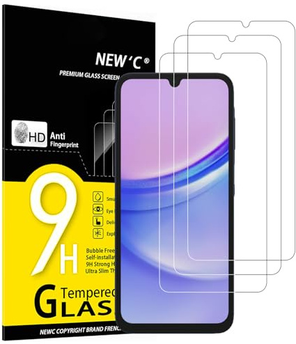 NEW'C 3 Pack, skärmskydd i glas för Samsung Galaxy A15 5G/4G, repfri, 9H hårdhet, HD-skärmskydd 0,33 mm Ultra-transparent, ultrabeständig