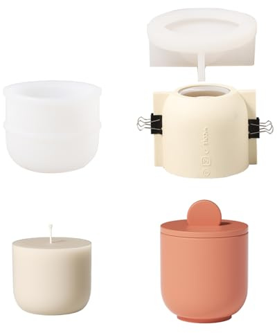 BOOWAN NICOLE 100ml Rund Kerzen Jar Beton Gießform mit Nachfüll Silikonformen,3OZ - Stumpen Kerzenhalter Dose mit Deckel Silikonform Schale für Kerzenherstellung Handwerk (SH1024 915-3 LZ0625)