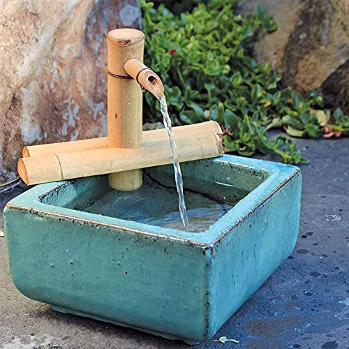 XAoSCd Bamboozen Fontana da Giardino con Pompa, per Interni/Esterni, Base Piatta Semitonda Regolabile da 15 Pollici (Contenitore Non Incluso) per La Decorazione del Cortile del Giardino