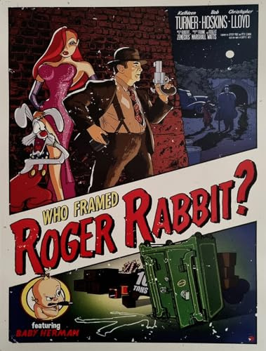 KUSTOM ART Poster Serie Locandine Film Celebri chi ha Incastrato Roger Rabbit Who Framed Roger Rabbit Bob Hoskins Kathleen Turner Christopher Lloyd Stampa su Carta Patinata 40x30cm