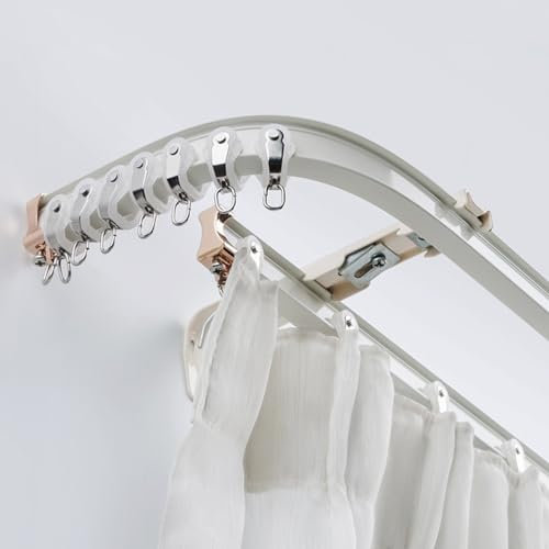 Vorhangschiene Flexibel, 3-meter Gebogene Vorhangschiene Mit Stummen Rollen, Biegbare Halterung Für Dusch Erker RV Raumteiler(Color:Top White,Size:2.7M/(8.8FT))
