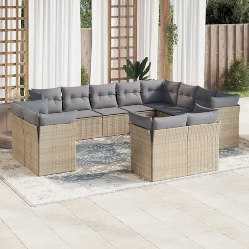 Homgoday Gartensofa-Set 12-teilig mit beigen Kissen aus Polyrattan, Outdoor-Sofas für den Garten, Set für den Außenbereich, Gartenmöbel-Set, Outdoor-Sofas Type3218529