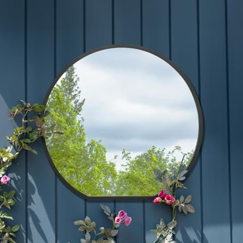 The Circulus - Black Framed Flat Bottom Circular Garden Wall Mirror - Perfect for the Mantle! 33 X 31 (84CM X 80CM)