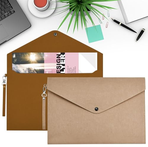 skytowards 2 Stück Filzmappe A4 Dokumententaschen mit Druckknopf Dokumentenordner Filz Umschlag Dokumentenmappe Khaki Braun Dokumente Ordner A4 Filz Aktenmappe Schreibmappe fürs Büro Schule