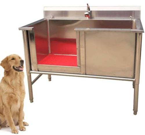 Dog Washing Grooming Station for Home,Dog Grooming Tub,Dog Shower Tub,Dog Wash Sink,Stainless Steel Dog Bathing Station,Pet Dog Bathtub for Large Dogs,w/Floor Grate & Faucet,100cm/39in