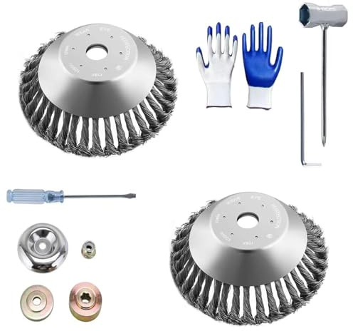 2 Stück Unkrautbürste für Freischneider,Unkrautbürste für Rasentrimmer mit 25,4mm Bohrung,Gezahnte Drahtbürste für Freischneider,Universelle Wildkrautbürste für Motorsensen