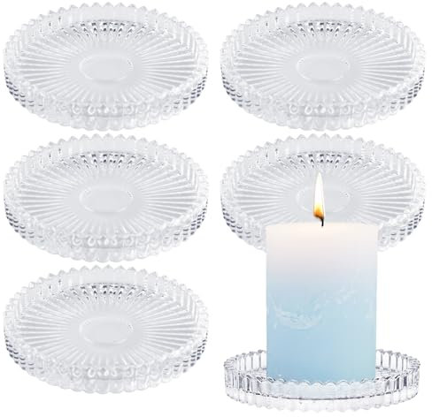 6 Pezzi Portacandele In Vetro Trasparente, Portacandele Vetro Trasparente, Porta Candele, Piatto Porta Candele Vetro Trasparente, Robusto E Ideale Per Compleanni, Matrimoni, Patii, Giardini