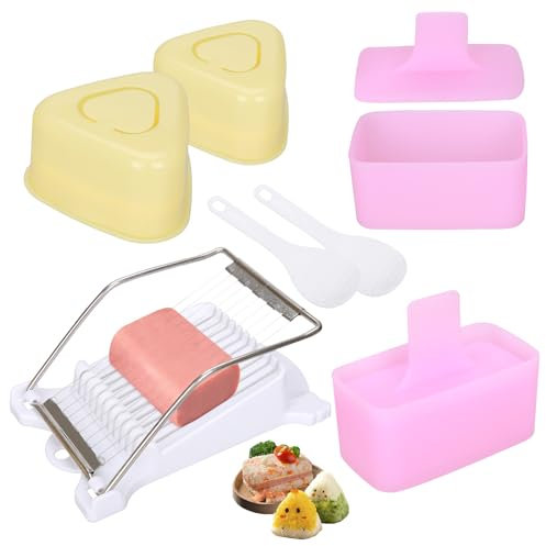 Musubi Press Mold, Upoomart Spam Musubi Mold kit, 2 Onigiri Mold Kit, 2 Triangle Rice Ball Molds, 2 Rice Paddles and Luncheon Meat Slicer, Create Authentic Hawaiian Musubi at Home Non-Stick