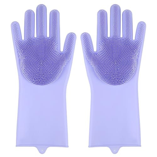 CHUDOU Cleaning Gloves,Dishwasher Gloves, Waterproof And Insulated Gloves, Bathroom Kitchen And Bathroom Cleaning Gloves,Dishwashing Gloves(Grey)(Purple)