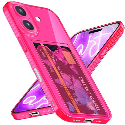 NALIA Neon Silikonhülle für iPhone 16 - Hülle, Pink | Air-Cushion Ecken, Erhöhter Rand schützt Display, Vertiefte Linsenausschnitte, Semi-transparentes TPU, Farbstabil