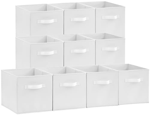 Lifewit Aufbewahrungsbox, 10 Stück, Weiß, 26,5 x 26,5 x 28 cm, 20 L | Faltbox aus Stoff, Ordnungsboxen mit Griffen für Würfelregal Kleiderschrank, Aufbewahrungswürfel für Kleidung, Bücher