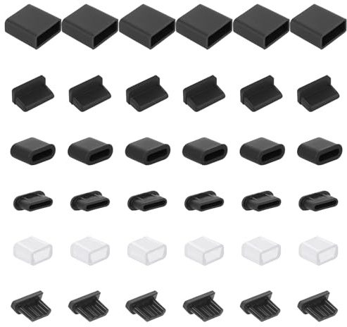 HJZHII 36pcs Anti Dust Cover Plugs, 6 Types USB Type C Cover Caps Silicone Dust Stopper Cap Port Protector Compatible with All Type-C Smartphones and Tablets