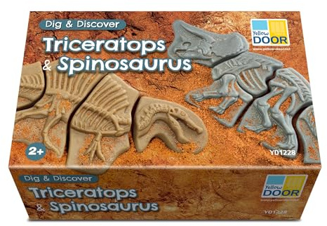 Yellow Door Dig and Discover - Triceratops & Spinosaurus | Early Educational Learning | STEM Toys | Fossil Kit for Kids Age 2 3 4 5 | Dinosaur Skeleton Puzzle | Outdoor Excavation Set