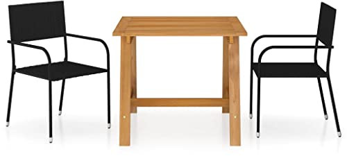 WKIEQACO Gartenmöbel-Set, 3-teilig, Schwarz