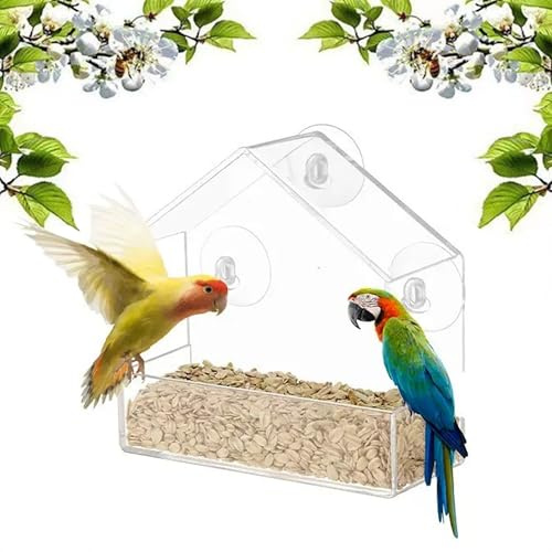 Window Bird Feeder, 15 * 6.5 * 15cm Small Acrylic Window Bird Feeder, Birds Feeders Windows with 4 Suction Cups, Acrylic Clear House Shape Design for Garden Outdoor Backyard Little Birds