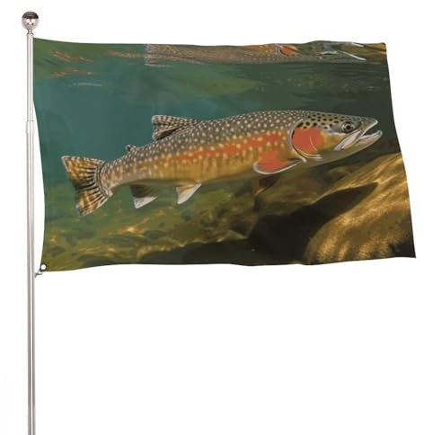 Drapeau de pêche à la mouche à la truite de ruisseau - 119,4 x 178,8 cm - Drapeau de jardin saisonnier - Décoration de chambre - Drapeau de bienvenue - Drapeau de printemps saisonnier pour les
