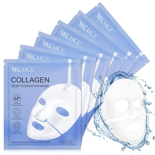 6 Pezzi Maschera Collagene Viso Bio, Maschera Idratante al Collagene Puro,Riduce Linee Sottili e Rughe, Migliora Elasticità e Pori, Bio Collagen Real Deep Mask per Pelle Secca e Opaca