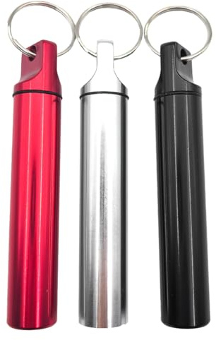 ShigKeu 3Pcs Portable Toothpick Holder Metal Toothpick Holder Box Aluminum Alloy Toothpick Container with Keychain for Outdoor Camping Picnic Travel (Black, Silver, Red)