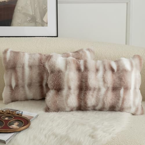 Mandioo 2er Set Luxus Dekorativ dicken Woll Kissenbezug Super Soft Wave Blase Plüschwolle werfen Kissenbezüge Zierkissenbezüge Sofakissen Schlafzimmer Kissenhülle für Sofa 40x60cm Weiße Taupe