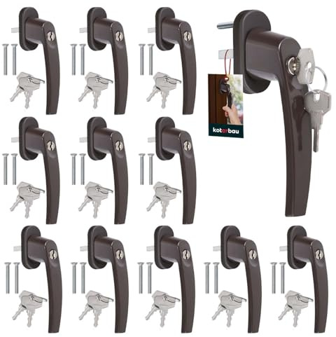 KOTARBAU® 12 stycken Fönsterhandtag låsbart brunt aluminium pulverlackerat fönsterhandtag med lås, låsbara fönsterhandtag, penna 35 mm, fönsterlås, barnsäkring, fönsterhandtag, låsbar