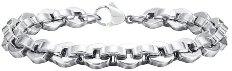 Daesar Edelstahl Armband Herren 21CM, Männer Armbänder 8.7MM Bohnenkette Gliederarmband Charm Armband Silber Hip Hop Partnerarmband Personalisiert