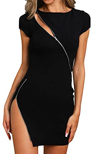 Minikleid Damen Curvy Schwarzes Kleid Kurz Bleistiftkleid Sexy Sommerkleid A Linie Sommerkleider Bodycon Kleider Elegant Strandkleid Frauen Eng Mini Damenkleider Reißverschluss Mit Schlitz