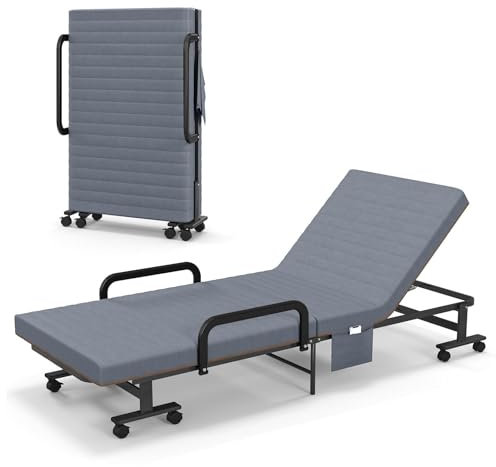 Klappbares Schlafsofa mit 10 cm dicker Schaumstoffmatratze, 6 Positionen verstellbar, Freizeit-Chaiselongue mit 8 Rollen und Seitentasche, tragbarer Schlafsessel für Schlafzimmer, Wohnzimmer, Büro