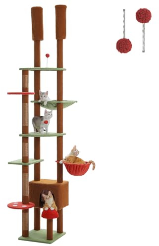 PAWZ Road Pilz Kratzbaum Deckenspanner, 230-252cm Braun | deckenhoher katzenbaum, Hoch Katzenbaum, Katzenhöhle, Katzenhängematte, Kletterbaum, 43L x 39B x 230H cm, Aktiv