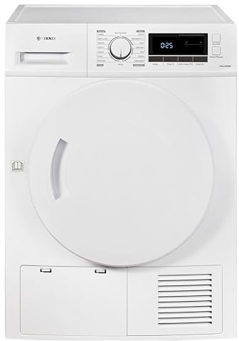 Teknix TKCLED8W 8kg Condenser Tumble Dryer - Freestanding - Top Water Tank - LED Display - 16 Programs - Quick Dry - Reverse Drum - Anticrease Technology, H84.5 x W59.5 x D61.5 (cm)