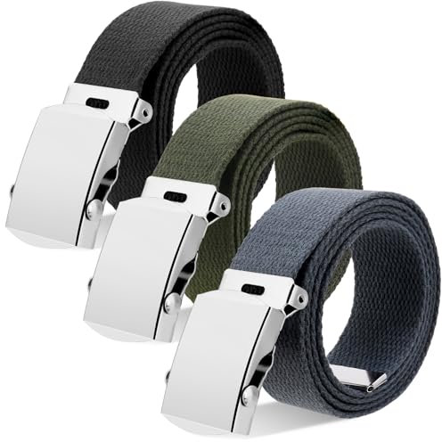 patinadrift 3 Stück Gürtel Herren, Arbeitsgürtel Herren, 114 x 3.5 cm Gürtel Ohne Löcher Verstellbarer Stoffgürtel für Geschäft Sport Lässig (Schwarz Dunkelgrau Armeegrün)