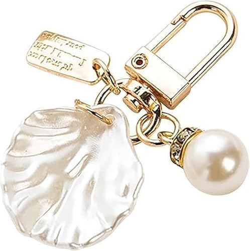 Opemg 1 x goldener Anhänger für Handtasche, Strass, Schlüsselanhänger, Muschel, Geldbörse, Charm, Kristall, Perlen, Schlüsselanhänger, Auto-Ring-Zubehör für Damen