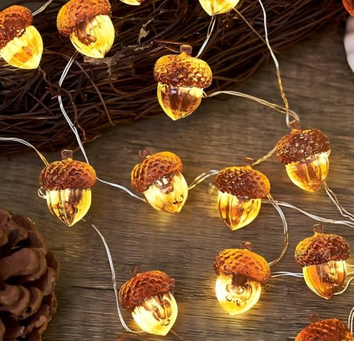 Solihigh Thanksgiving Decorations 3D Acorn Autumn Decor String Lights, Acorn Fall Harvest Decorative Twinkle Lights 10ft 30LED Battery Powered for Bedroom Garland Fireplace Mantel Wreath Decor