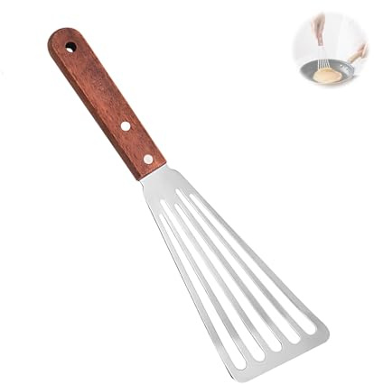 Nevoluxer Pfannenwender Edelstahl Fish Spatula, Küchenhelfer mit Schlitzen und Holzgriff für Fisch Fleisch Eier, Ideal zum Braten Wenden und Pfannkuchen, Robustes Edelstahl-Design
