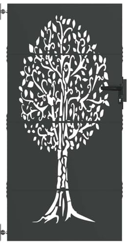 vidaXL Porte de Jardin, Portail de Jardin 85x75 cm Design Arbre en Acier Corten, Porte de Jardin stylée, Moderne et Durable, métal découpé au Laser, Design Arbre, entrée sécurisée