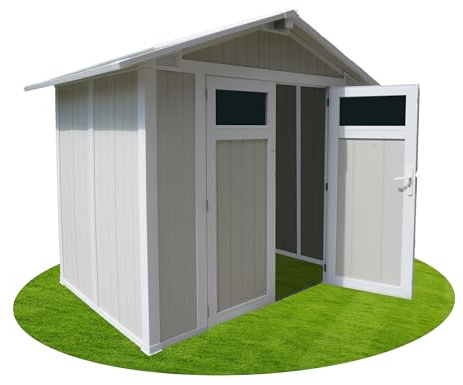 Ondis24 Geräteschuppen Gartenhaus Fahrradgarage 3.8qm, PVC, Doppelwandig, Belüftungsschlitze, Abschließbare Tür, Fahrradschuppen, Gartengerätehaus, Grau-Grün, 10 Jahre Garantie