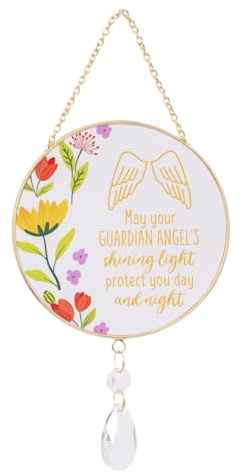Splosh Guardian Angel Glass Suncatcher – Stained Glass Hanging Garden Ornaments with Light-Catching Beads Hanging Crystals Wind Chimes Indoor Outdoor Color Sun Catcher for Windows Decoration Prism Kit