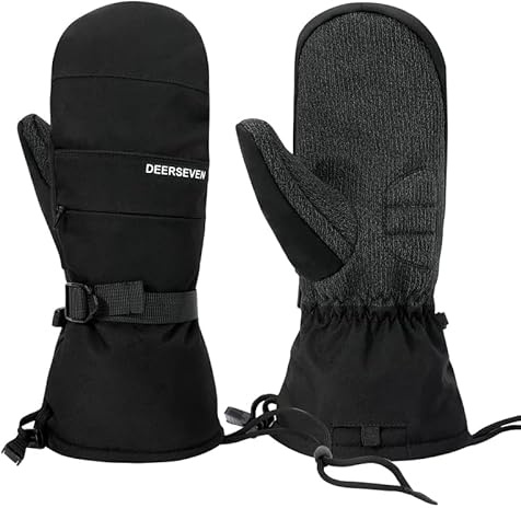 Harssidanzar Winter-Snowboardhandschuhe Outdoor winddichte mit Fleece gefütterte,wasserdichte Fäustlinge für Herren (mit integriertem Handgelenkschutz) KM061EU,Schwarz,Größe L