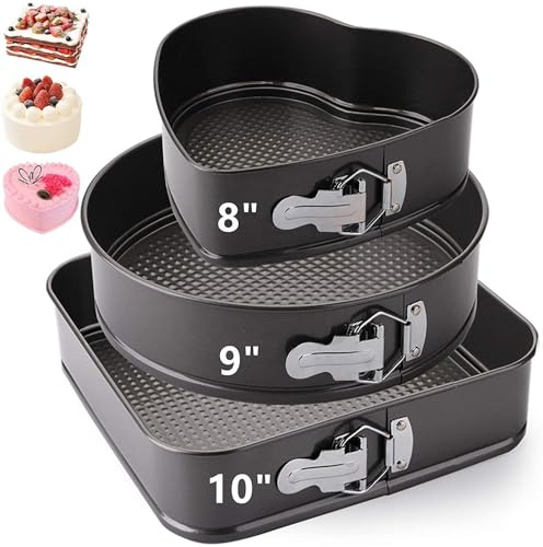 Aunewmei KitchenTools8''LeakproofSpringformHeartCake Pans 9Nonstick Round cheesecake Pans10“Square Cake Mould Equipped with a detachable bottom for quick release Square RoundHeartShapedCakePans Suit