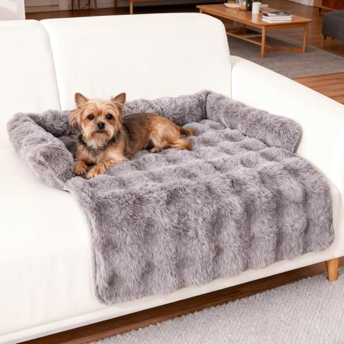 BUERPINKING Hundebett für Sofa, Hundedecke Sofa mit Rand, Hundebett Flauschig, Waschbar und rutschfest Hundekissen, Katzensofa Katzennest für Katze Kleine Hunde Mittelgroße Hunde, 75x75cm, Dunkelgrau