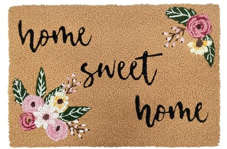 Relaxdays Felpudo de Coco Home Sweet Home Antideslizante e Impermeable 60 x 40 cm Colorido