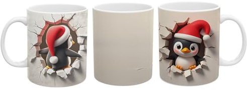 IVISION LEARNING LTD Christmas Penguin 3D Funny Wrap White Mugs, 11oz 15oz Drinking Cups, Kitchen Décor, Gifts For Friends, Coworkers